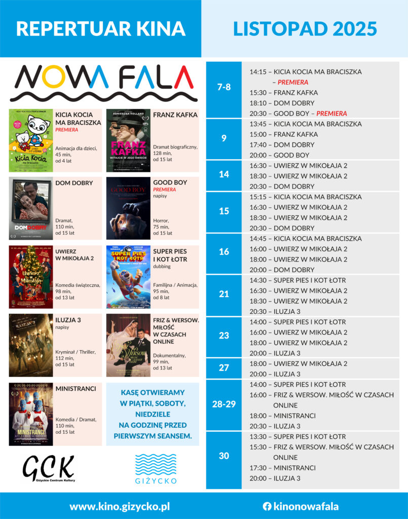 informacje na temat godzin wyświetlania filmów w listopadzie